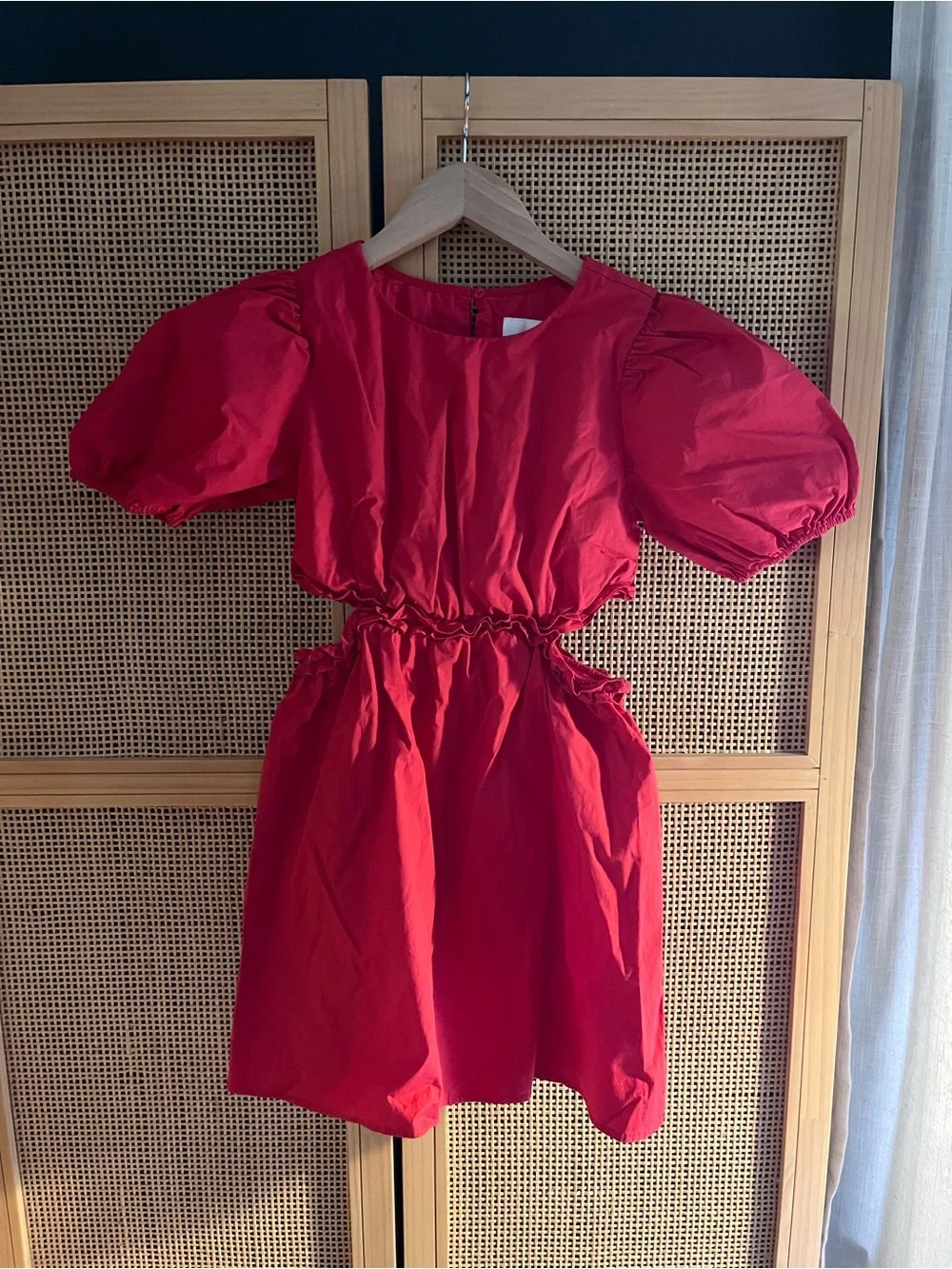 Zara Girls 9-10 Red Puff-Sleeve Dress